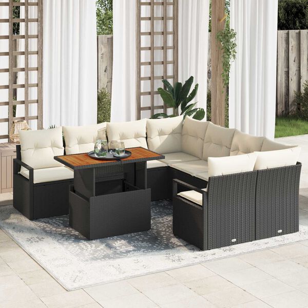 vidaXL Set Divano da Giardino con archiviazione 9 pcs Nero Poly Rattan