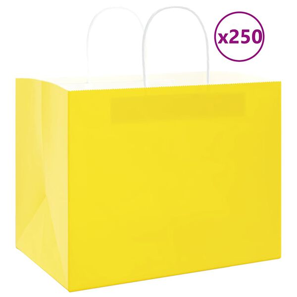 vidaXL Sacchetti di Carta 250 pz con Manici Gialli 32x22x24 cm