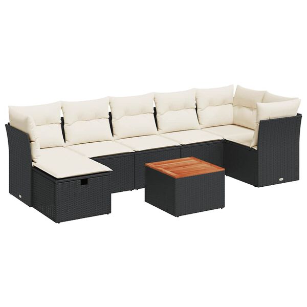 vidaXL Set Divani da Giardino con Cuscini 8 pz Nero in Polyrattan