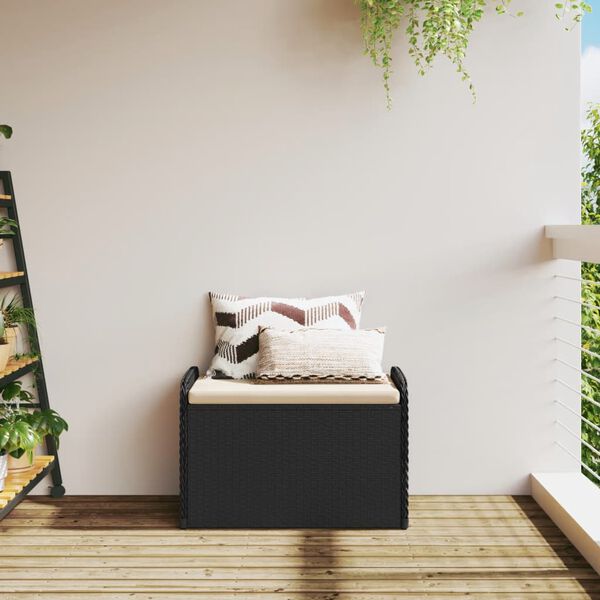 vidaXL Cassapanca con Cuscino Nera 80x51x52 cm in Polyrattan