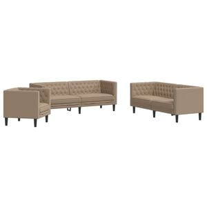 vidaXL Set Divani Chesterfield 3pz Cappuccino in Similpelle