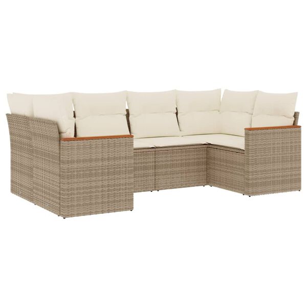 vidaXL Set Divano da Giardino 6 pz con Cuscini Beige in Polyrattan