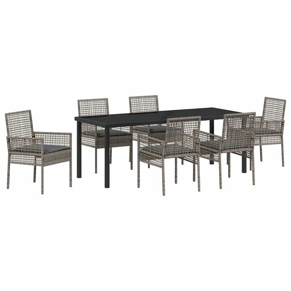 vidaXL Set da Pranzo per Giardino con cuscino 7 pcs Grigio polyrattan