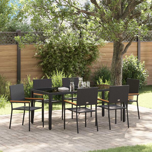 vidaXL Set da Pranzo per Giardino 7 pcs Nero polyrattan