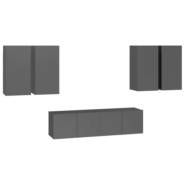 vidaXL Set Mobili TV 6 pz Grigio Lucido in Legno Multistrato