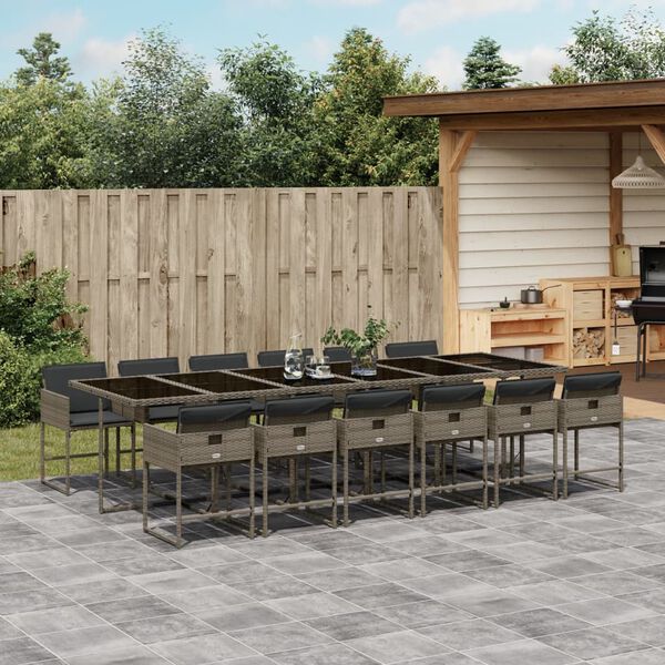 vidaXL Set da Pranzo da Giardino 13pz con Cuscini Grigio in Polyrattan