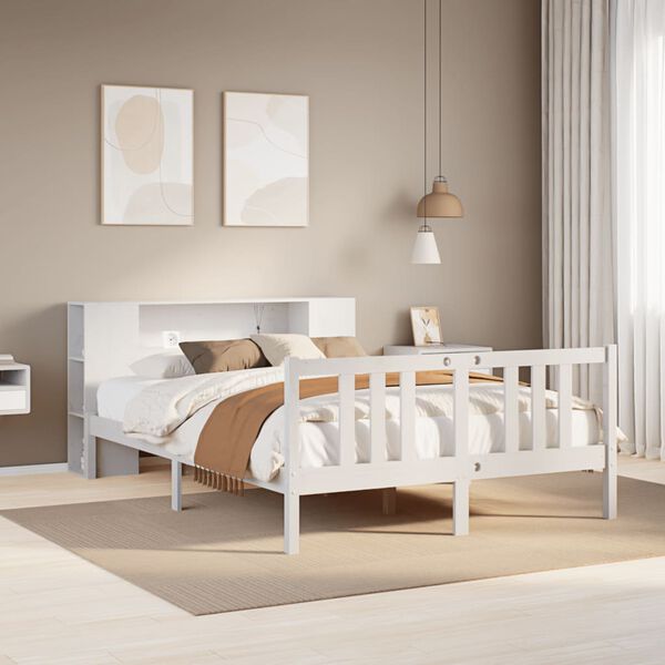 vidaXL Letto Libreria senza Materasso Bianco 140x200 cm Legno di Pino