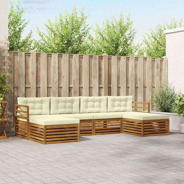 vidaXL Set divani 6 pcs Naturale e Crema Legno di Acacia Massello