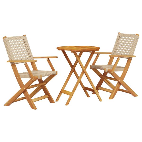 vidaXL Set da Bistrot 3 pz Beige in Polyrattan e Legno Massello