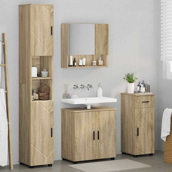 vidaXL Set di mobili per il bagno con cassetto 4 pcs Rovere Sonoma