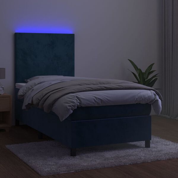 vidaXL Letto a Molle con Materasso e LED Blu Scuro 100x200 cm