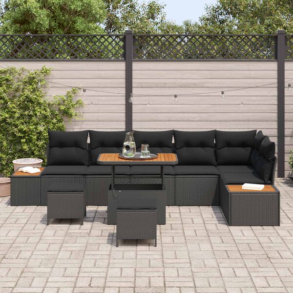 vidaXL Set Divano da Giardino 9 pcs Nero polyrattan