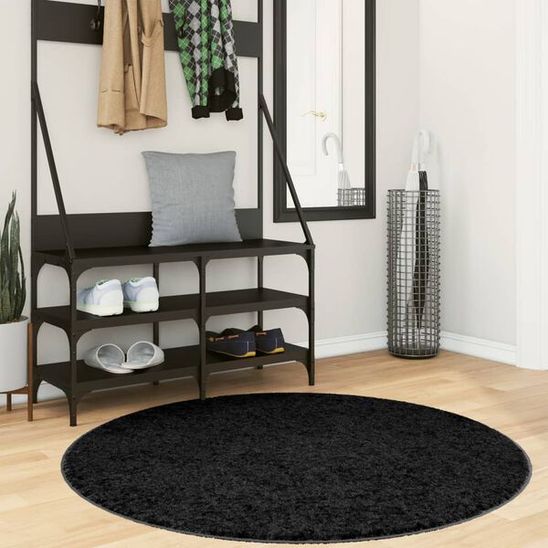 vidaXL Tappeto Shaggy PAMPLONA a Pelo Lungo Moderno Nero &Oslash; 120 cm