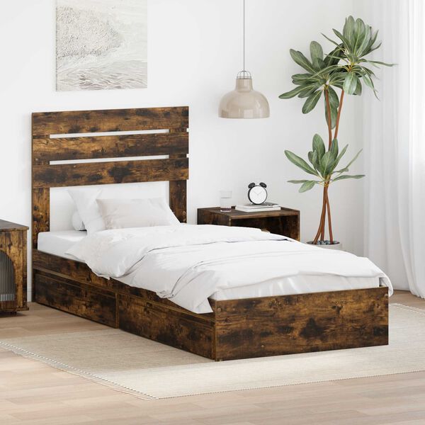 vidaXL Letto con Contenitore Rovere fum&eacute; 75 x 190 cm Legno multistrato