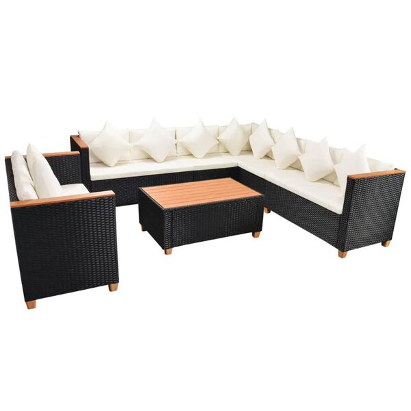 vidaXL Set Divani da Giardino 6 pz con Cuscini in Polyrattan Nero