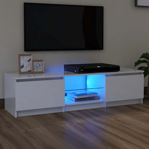 vidaXL Mobile Porta TV con Luci LED Bianco Lucido 140x40x36 cm