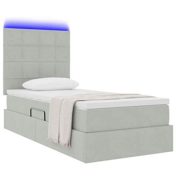 vidaXL Letto con contenitore e LED Grigio chiaro 100 x 200 cm Velluto