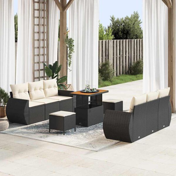 vidaXL Set Divano da Giardino con cuscino 9 pcs Nero polyrattan