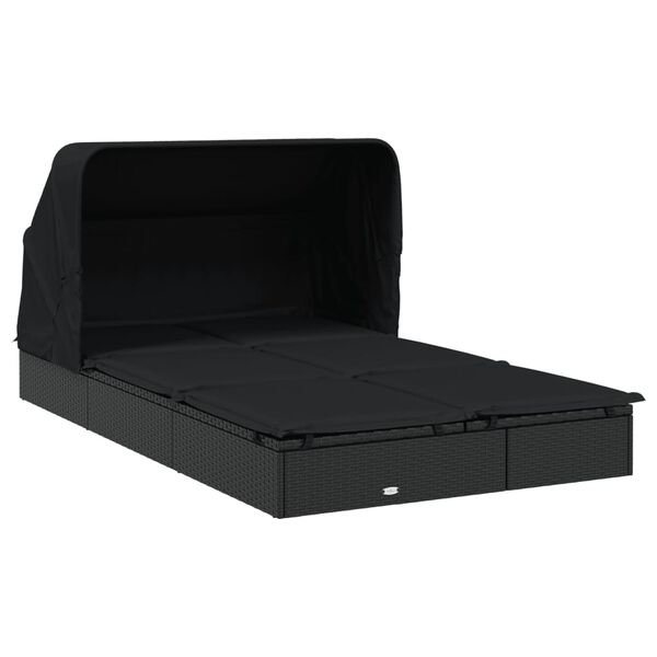 vidaXL Lettino Doppio Tetto Pieghevole Nero 213x118x97 cm Polyrattan