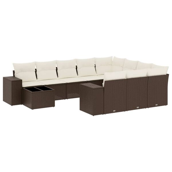 vidaXL Set Divani da Giardino 11 pz con Cuscini Polyrattan Marrone