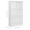 vidaXL Libreria a 3 Ripiani Bianco Lucido 60x24x109 cm in Multistrato