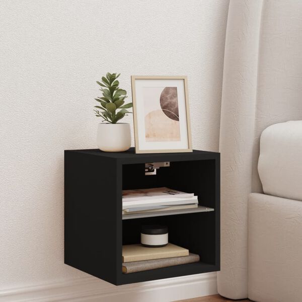 vidaXL Mobile TV a Parete con Luci LED Nero 30x28,5x30 cm