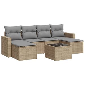 vidaXL Set Divani da Giardino 7 pz con Cuscini Beige in Polyrattan