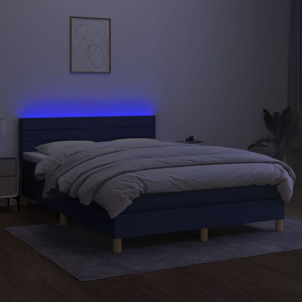 vidaXL Letto a Molle con Materasso e LED Blu 140x200 cm in Tessuto