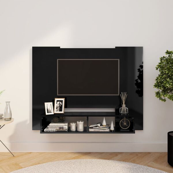 vidaXL Mobile TV a Muro Nero Lucido 120x23,5x90 cm Legno Multistrato