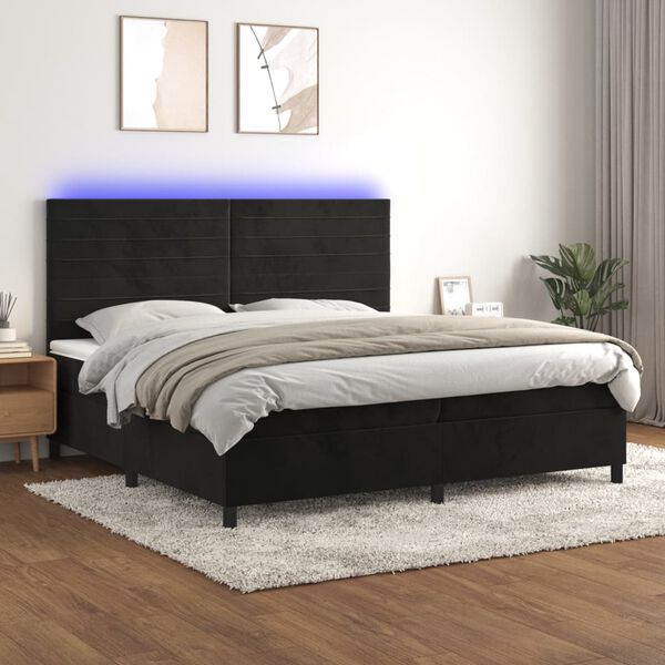 vidaXL Letto a Molle con Materasso e LED Nero 200x200 cm in Velluto