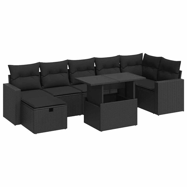 vidaXL Set Divani da Giardino con Cuscini 8 pz Nero in Polyrattan