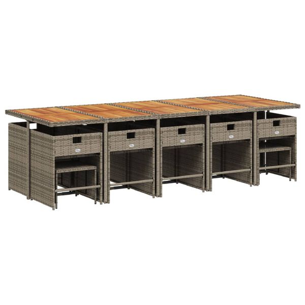 vidaXL Set da Pranzo da Giardino 15 pz con Cuscini Grigio Polyrattan