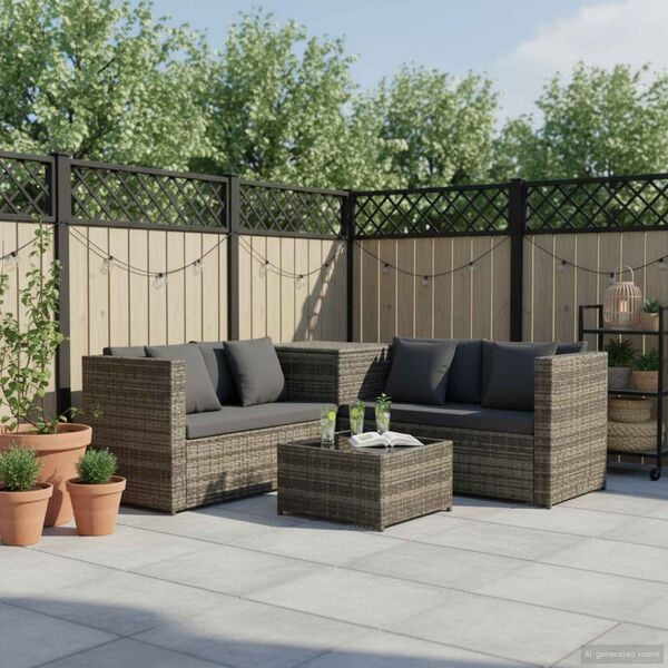 vidaXL Set Divani da Giardino 4 pz con Cuscini in Polyrattan Grigio