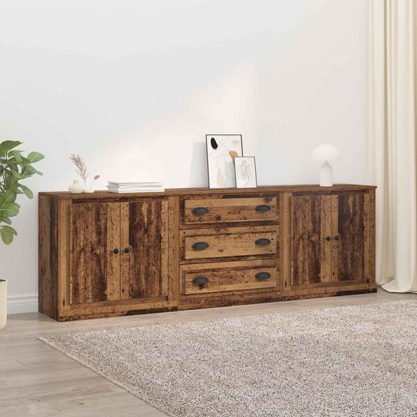 vidaXL Sideboards con cassetto 3 pcs Legno antico 210 x 35,5 x 67,5 cm