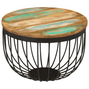 vidaXL Tavolino &Oslash;50x35 cm in Legno Massello di Recupero e Acciaio