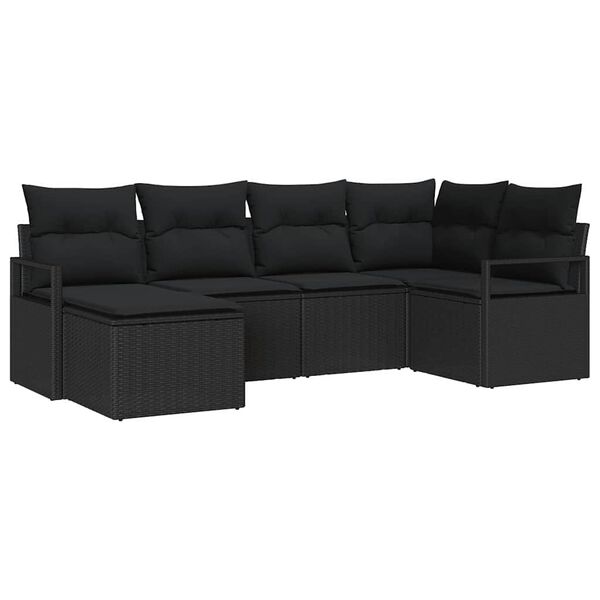 vidaXL Set di divani con cuscino 6 pcs Nero polyrattan