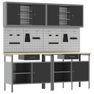 vidaXL Set banco da lavoro 8 pz Rosso e Grigio