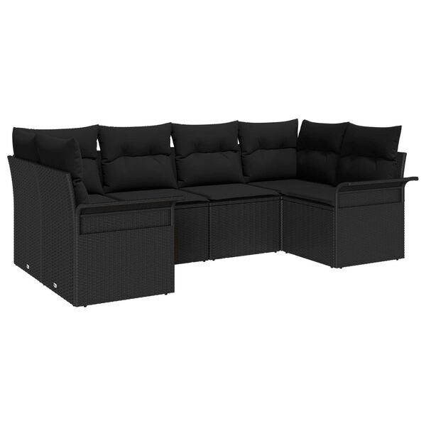 vidaXL Set Divano da Giardino con cuscino 6 pcs Nero polyrattan