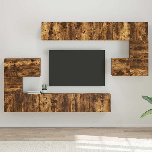 vidaXL Set Mobili Porta TV 10 pz Rovere Fumo in Legno Multistrato