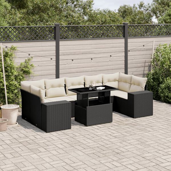 vidaXL Set Divani da Giardino con Cuscini 8 pz Nero in Polyrattan