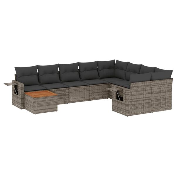 vidaXL Set Divano da Giardino 10 pz con Cuscini Grigio in Polyrattan