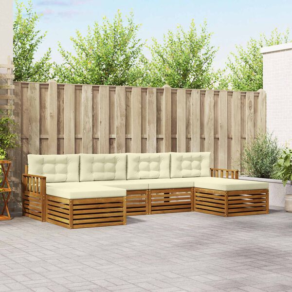 vidaXL Set divani 6 pcs Naturale e Crema Legno di Acacia Massello