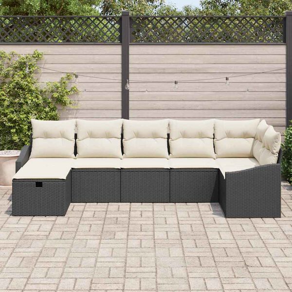 vidaXL Set Divano da Giardino con cuscino 7 pcs Nero Poly Rattan