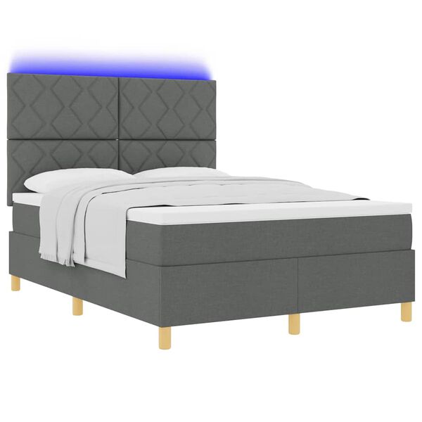vidaXL Letto a Sorgente LED Grigio scuro 160 x 200 cm Tessuto
