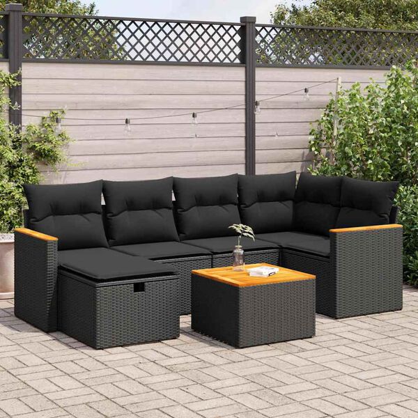 vidaXL Set Divani da Giardino con Cuscini 7pz Nero Polyrattan
