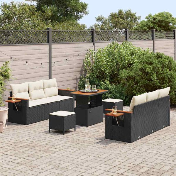 vidaXL Set Divano da Giardino 11 pcs Nero e Crema polyrattan