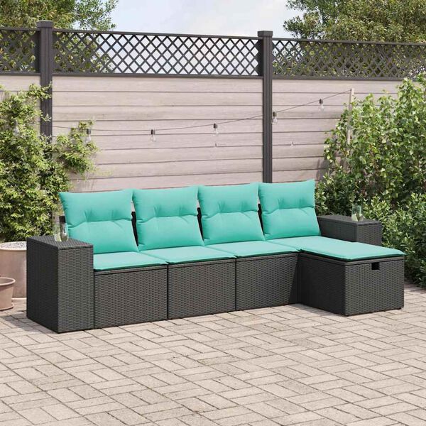 vidaXL Set Divani da Giardino 5 pz con Cuscini in Polyrattan Nero