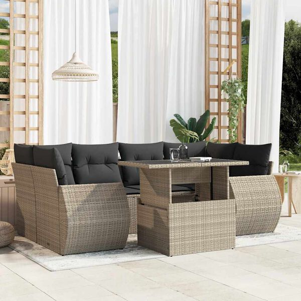 vidaXL Set Divani da Giardino 7pz con Cuscini Grigio Chiaro Polyrattan