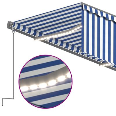 vidaXL Tenda Sole Retrattile Manuale con LED 5x3m Blu e Bianco