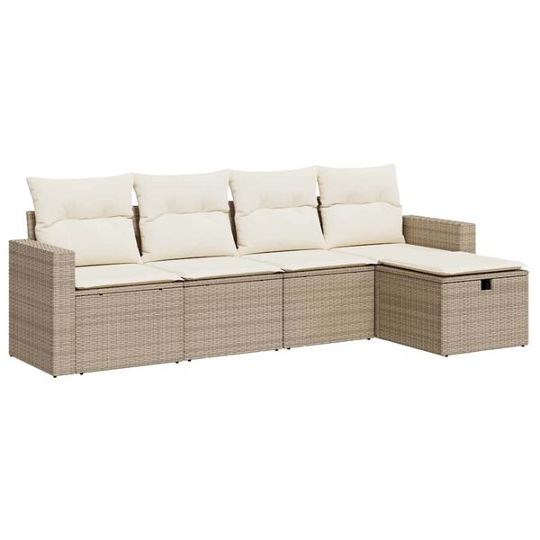 vidaXL Set Divano da Giardino 5 pz con Cuscini Beige in Polyrattan